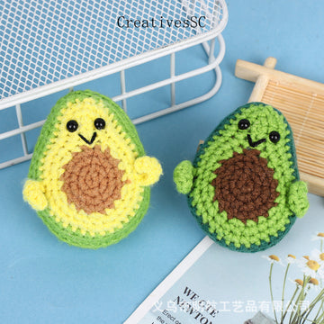 Cross-Border Crocheted Avocado New Plush Handmade Funny Expression Bag Cute Doll