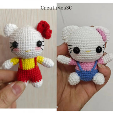 Finished Handmade Crochet Wool Knitting Doll KT Cat Pendant Handbag Pendant Keychain Pendant Cultural Creative Creative Gift