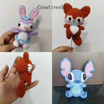 Finished Handmade Crochet Wool Doll Stitch Fox Handbag Pendant Keychain Pendant Creative Gift