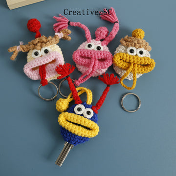 Cartoon Cute Hand-Woven Monster Mouth Key Case Wool Crocheted Tram Key Cover Creative Door Key Shell