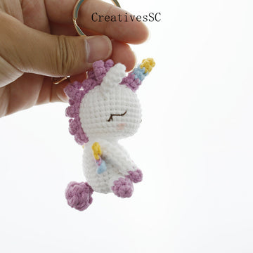 Creative Hand Weaving Unicorn Doll Exquisite Wool Crocheted Animal Pendant White Horse Key Ornament