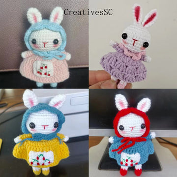 Finished Handmade Crochet Knitting Wool Doll Pendant Hand-Woven Yarn Doll Pendant Rabbit Pastoral Rabbit