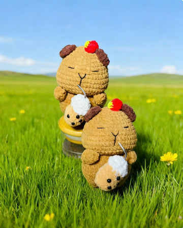 Handmade Capybara Crochet Plush-Colorful Amigurumi Capybara |Cute Collectible Animal Doll Gift|Custom Crochet Figurine|Mom-and-daughter made